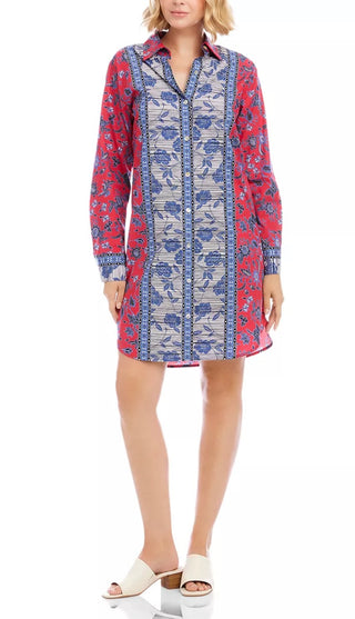 Karen Kane Floral Border Print Cotton Shirtdress | Made in USA