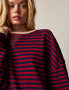 Free People oversized So cool and classic, this timeless crewneck is featured in an oversized, slouchy silhouette and staple striped print with contrasting hems for added dimension.
Nautical combo navy and red stripe 

