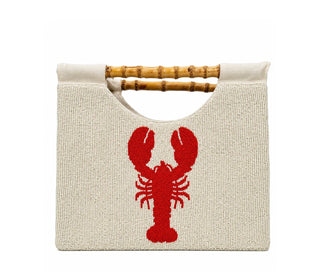 Cream Beaded Lobster Handbag with Bamboo Handle – Narragansett Collection