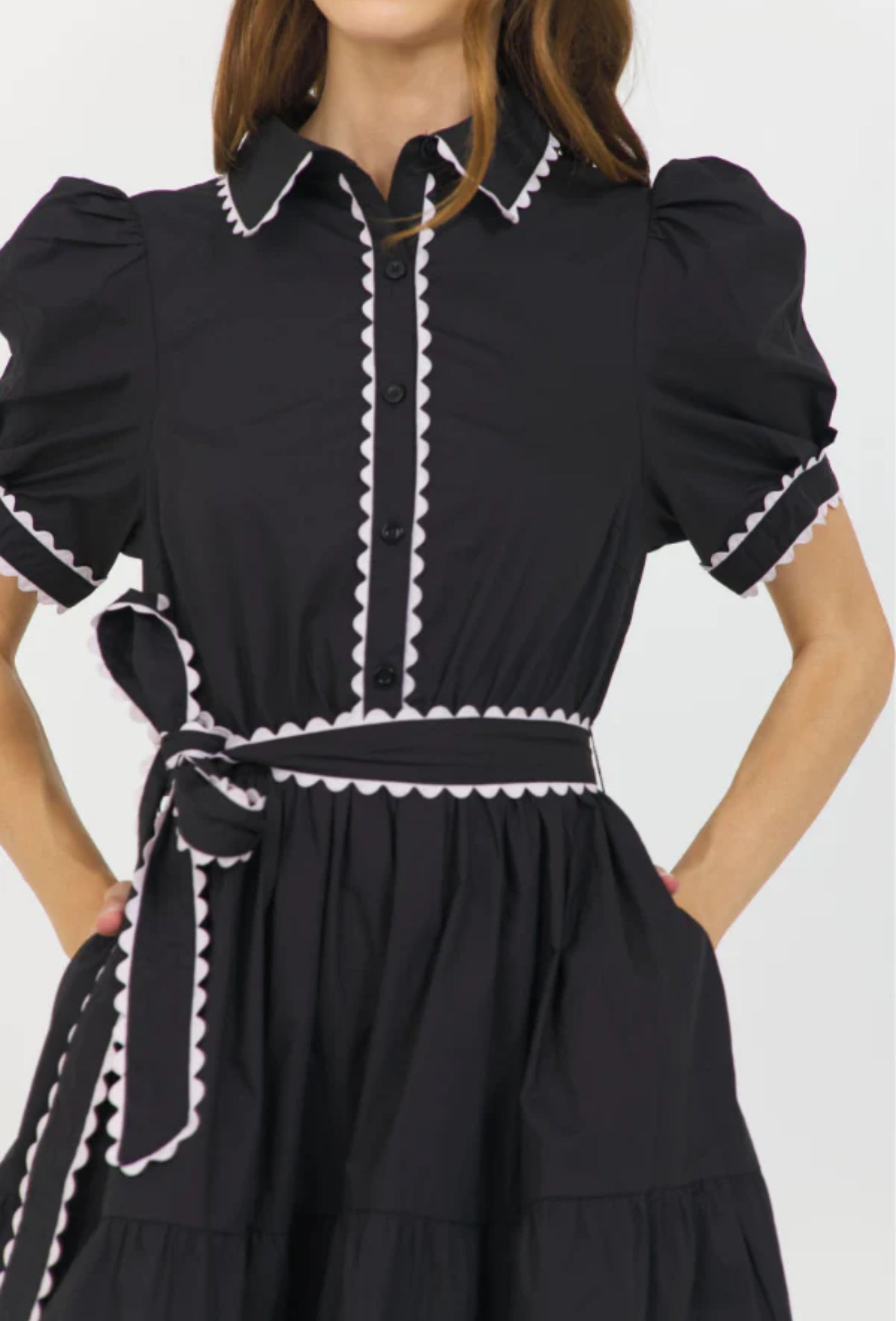 STELLAHSHORT SLEEVE BUTTON DOWN SHIRT DRESS BLACK