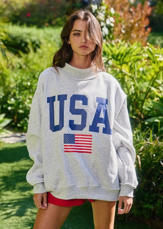 Heritage Reversible USA Flag Mock Neck Oversized Sweatshirt