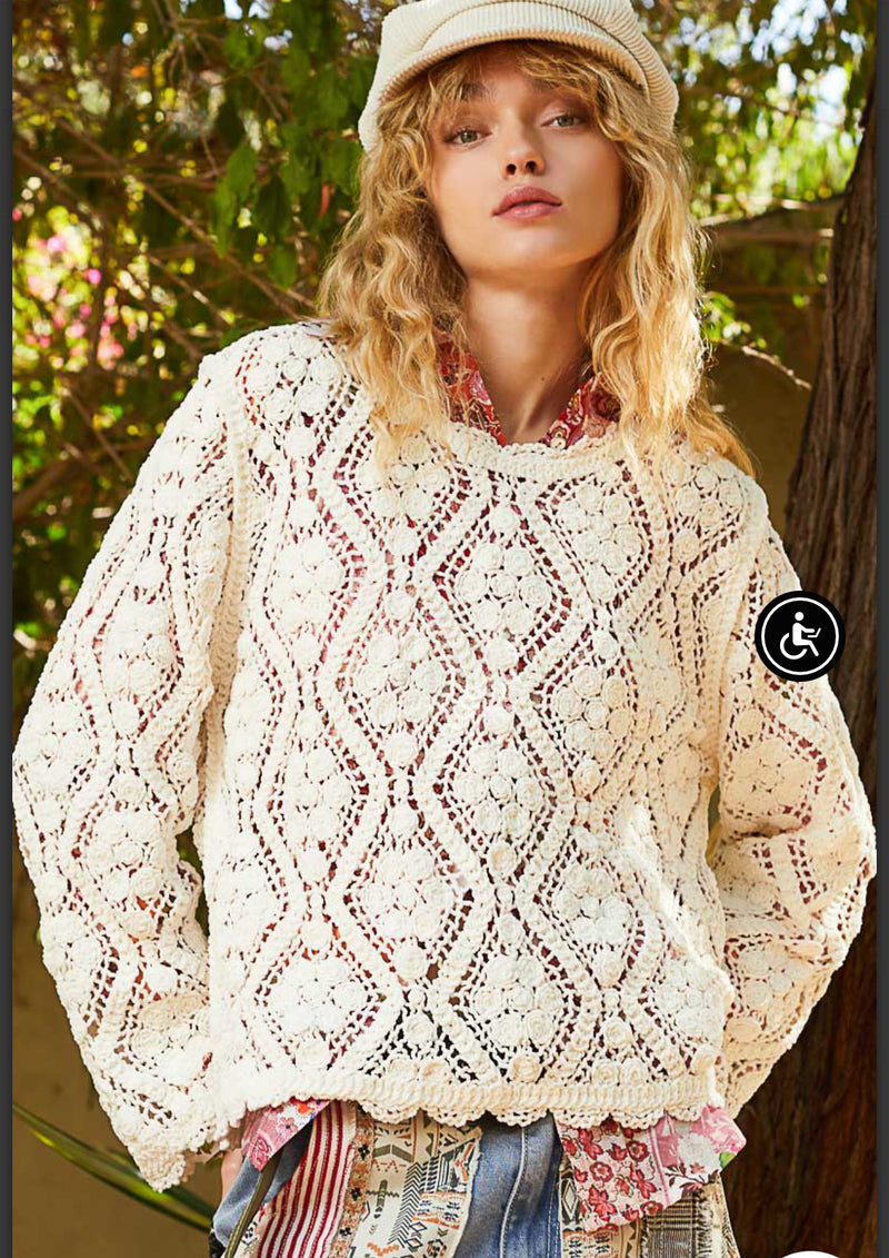 Cream Crochet Sweater