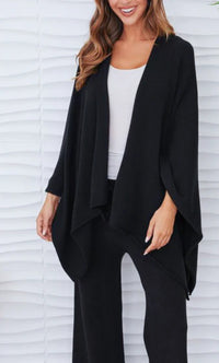 MILIO MILANO KNIT DOLMAN OPEN CARDIGAN IN BLACK