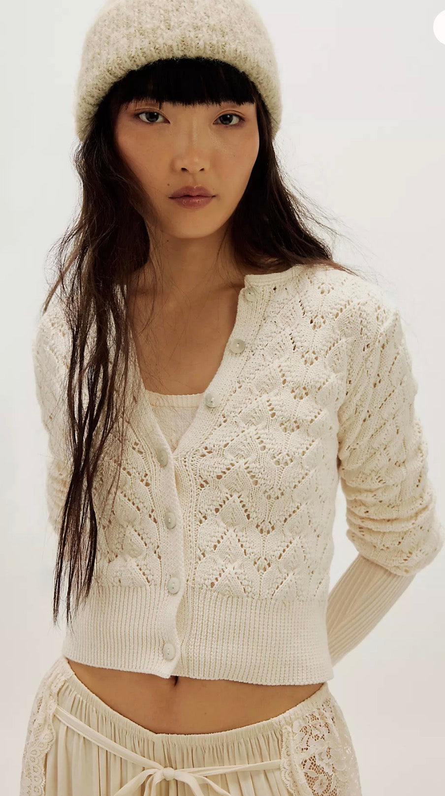Free People Pretty In Pointelle Cardi In Ivory