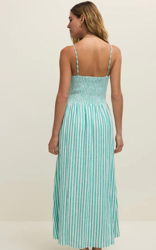 Z Supply Bayside Striped Linen Smocked Maxi Dress La Palma
