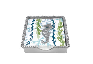 Mariposa Seahorse Beaded Napkin Box – Coastal Silver Cocktail Napkin Set