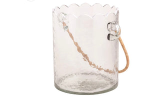 Mud Pie Hammered Glass Scalloped Ice Bucket with Rattan Handle