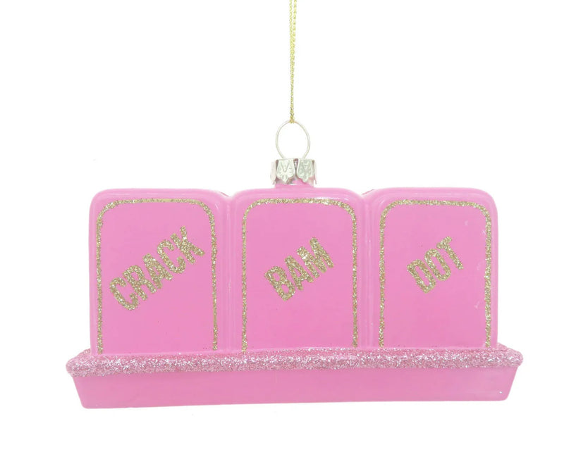 Back shown with Bam Crack Dot spelled out in glitter 