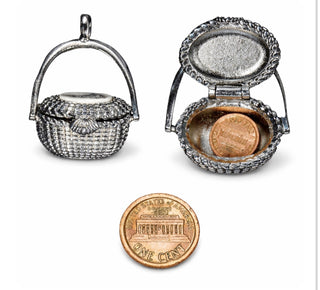 Nantucket Lightship Basket Pendant Necklace with Scrimshaw & Lucky Penny