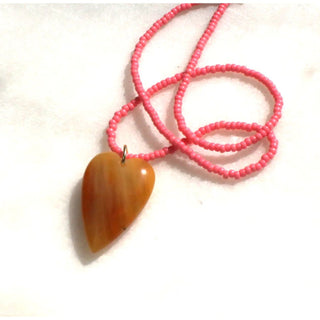 Handmade pink bees with light brown heart necklace