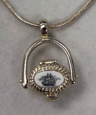 Nantucket Lightship Basket Pendant Necklace with Scrimshaw & Lucky Penny