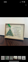 Tree shaped ornament adorned with multi-colored stones and shiny green epoxy
Metal with silver enamel finish
Ribbon for hanging
Measures 2 ¾”W x 3 ¼”H
Gift Boxed with story card

Story card reads:
Story of the Christmas Tree
In 16th Century Germany, trees were brought inside and adorned with fruit, flowers, ribbons & colorful paper, evolving into so much more today.
The lovely evergreen is a symbol of Christ’s promise of eternal life.
The tree’s triangular shape represents the trinity.
The star on top refer