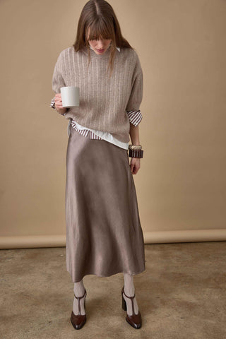 LILLA P Slub Woven Bias Skirt - Shiitake