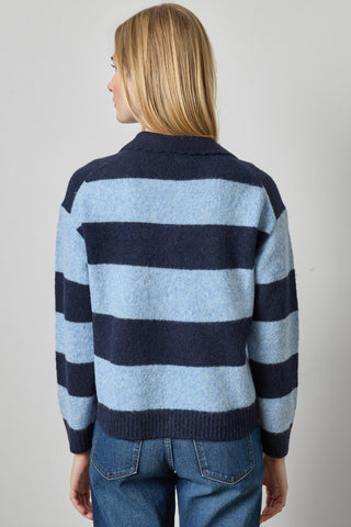 LILLA P Striped Polo Sweater - Clearwater Stripe