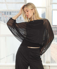 Glitter Chiffon Batwing Top With Waistband - Last Tango