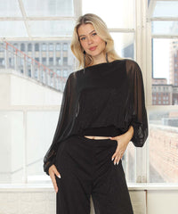 Glitter Chiffon Batwing Top With Waistband - Last Tango