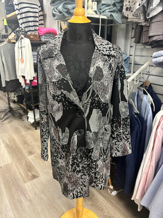 Ombre Bloom Jacquard Car Coat - Black