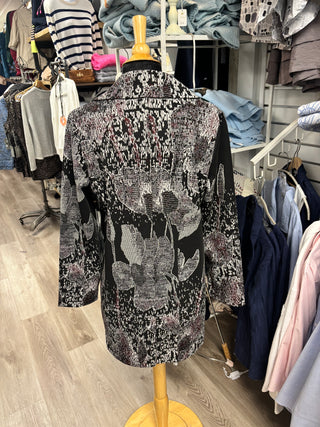 Ombre Bloom Jacquard Car Coat - Black