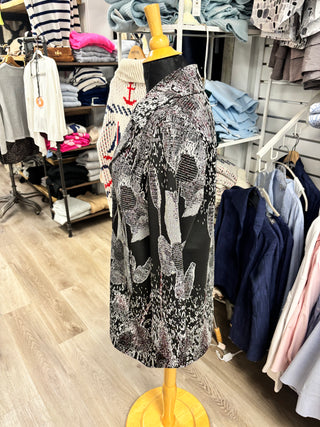 Ombre Bloom Jacquard Car Coat - Black