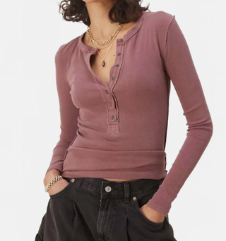 Jamie Slim-Fit Cotton Henley Top - Red Bark