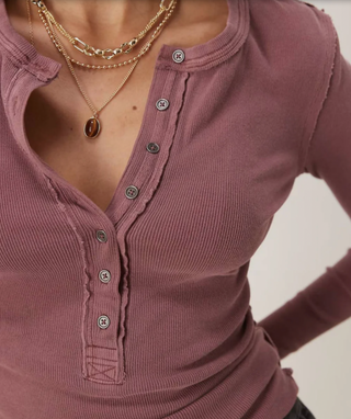 Jamie Slim-Fit Cotton Henley Top - Red Bark