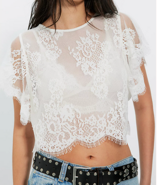 Free People Lunar Ash Cropped Lace Top – Romantic Boho Flutter Blouse