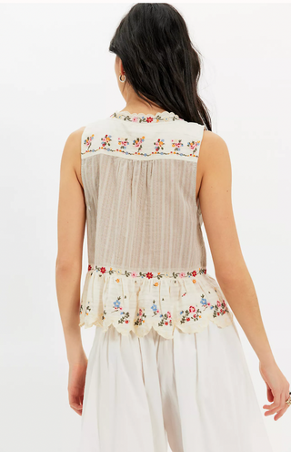 Free People Ellis Embroidered Peplum Blouse | Sleeveless Boho Cotton Top
