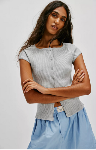 Free People Most Wanted Shrunken Ribbed Cardigan | Cap Sleeve Top
