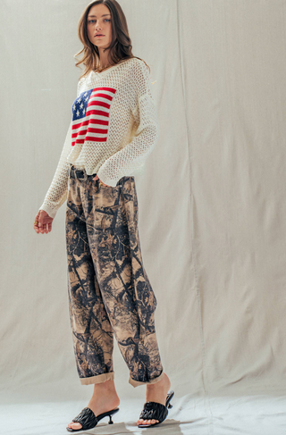 Women's Open Knit American Flag Sweater | Lightweight Patriotic Pullover