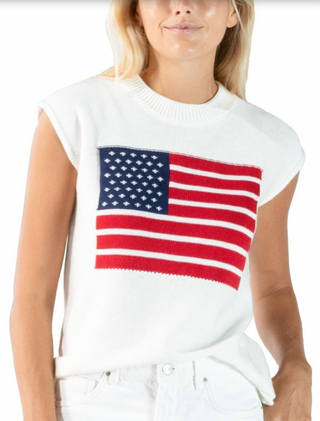 Simply Southern USA Flag Knit Tank Top for Women in Navy | Mock Neck Sleeveless Sweater Tank