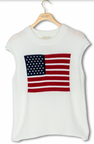 Simply Southern USA Flag Knit Tank Top for Women in Navy | Mock Neck Sleeveless Sweater Tank