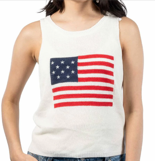 Sadie & Sage American Spirit Sweater Tank Top for Women in Ivory | Patriotic Knit Flag Tank
