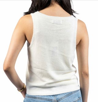 Sadie & Sage American Spirit Sweater Tank Top for Women in Ivory | Patriotic Knit Flag Tank