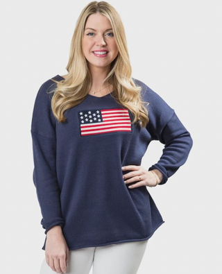 Liberty Sweater for Women in Navy & White | Cotton American Flag V-Neck Sweater