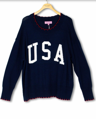 Simply Southern Sweet Girl USA Sweater for Women in Navy | Relaxed Fit Patriotic Knit Sweater