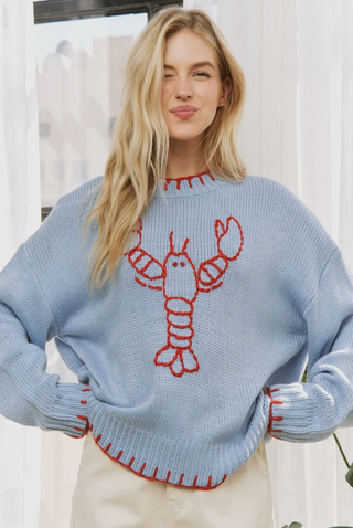 Lobster Knit Stitched Neckline Sweater