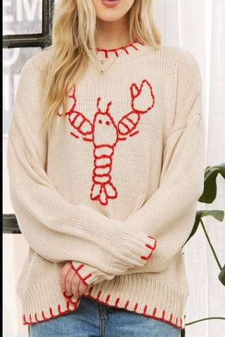 Lobster Knit Stitched Neckline Sweater
