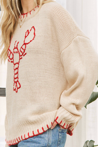 Lobster Knit Stitched Neckline Sweater