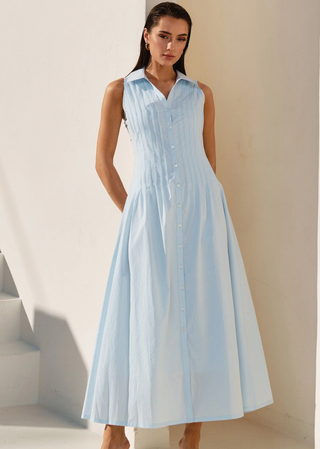 Relaxed Fit Sleeveless Pintuck Maxi Dress