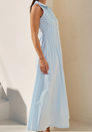 Relaxed Fit Sleeveless Pintuck Maxi Dress