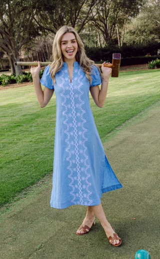 Linen Embroidered Midi Tunic Dress – Effortless Summer Elegance