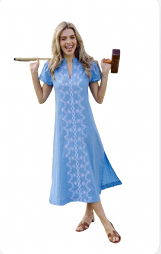 Linen Embroidered Midi Tunic Dress – Effortless Summer Elegance