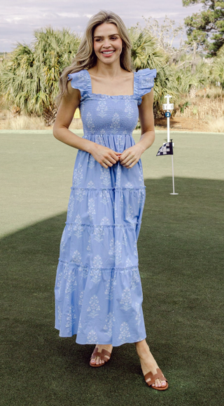 Floral Flutter Sleeve Midi Dress – Romantic Smocked Summer Dress