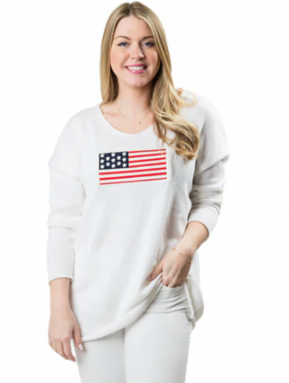 Liberty Sweater for Women in Navy & White | Cotton American Flag V-Neck Sweater