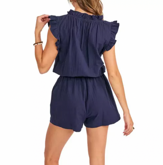Sadie & Sage Lilah Ruffle Navy Romper