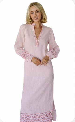 Blush Embroidered Caftan – Elegant Embroidered Linen Blend Maxi Cover-Up