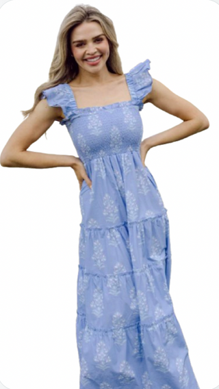 Floral Flutter Sleeve Midi Dress – Romantic Smocked Summer Dress