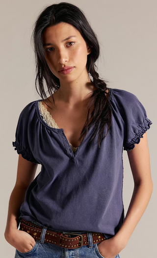 We The Free Issa Puffed Sleeve Cotton Henley Tee