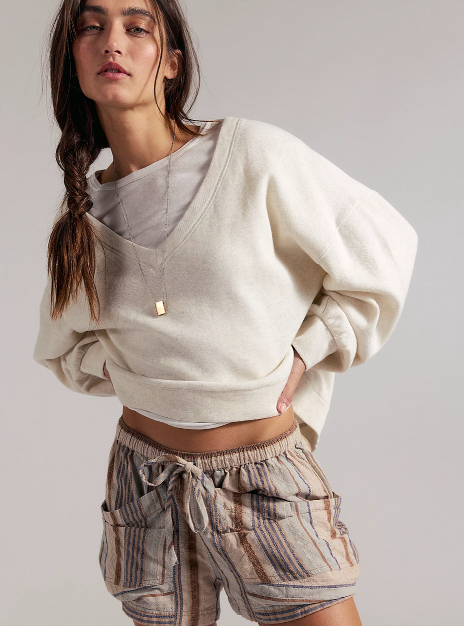 Free People Good Fortune Striped Cotton Mini Shorts