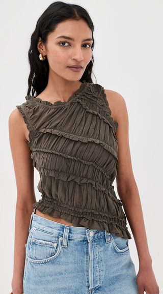 Free People Pink Sands Smocked Pleated Asymmetric Top